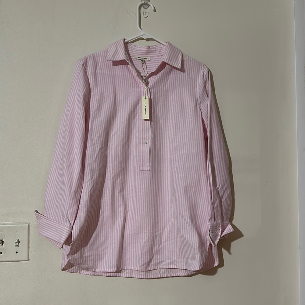 NWT! Max Studio oversized 100% cotton Pink and white stripe shirt. Size Small